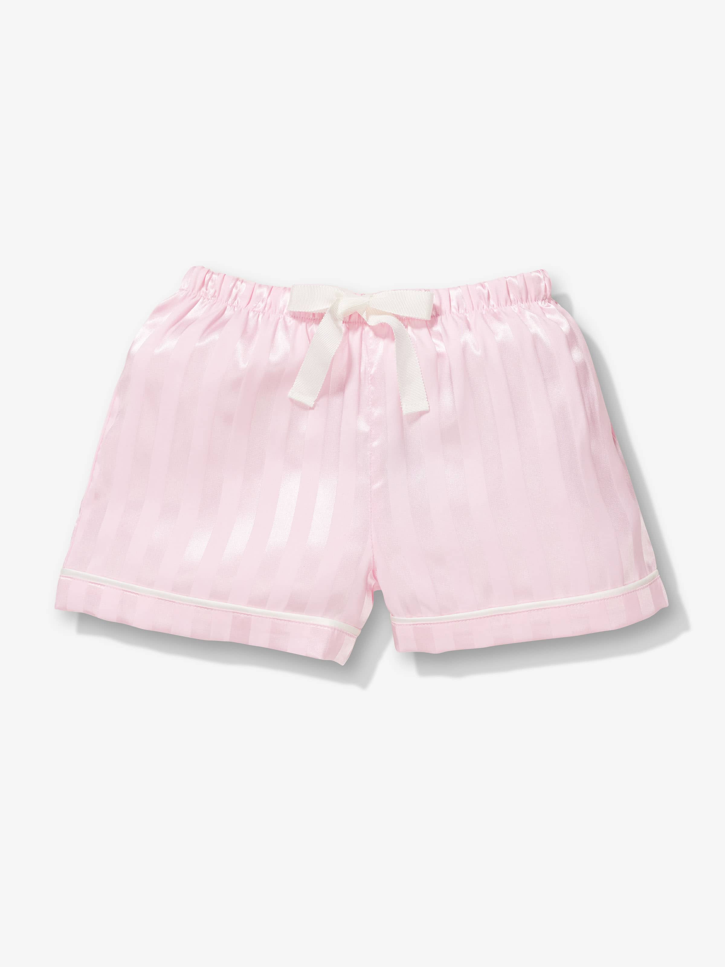 Girls Pink Stripe Classic Satin Shortie Pj Set