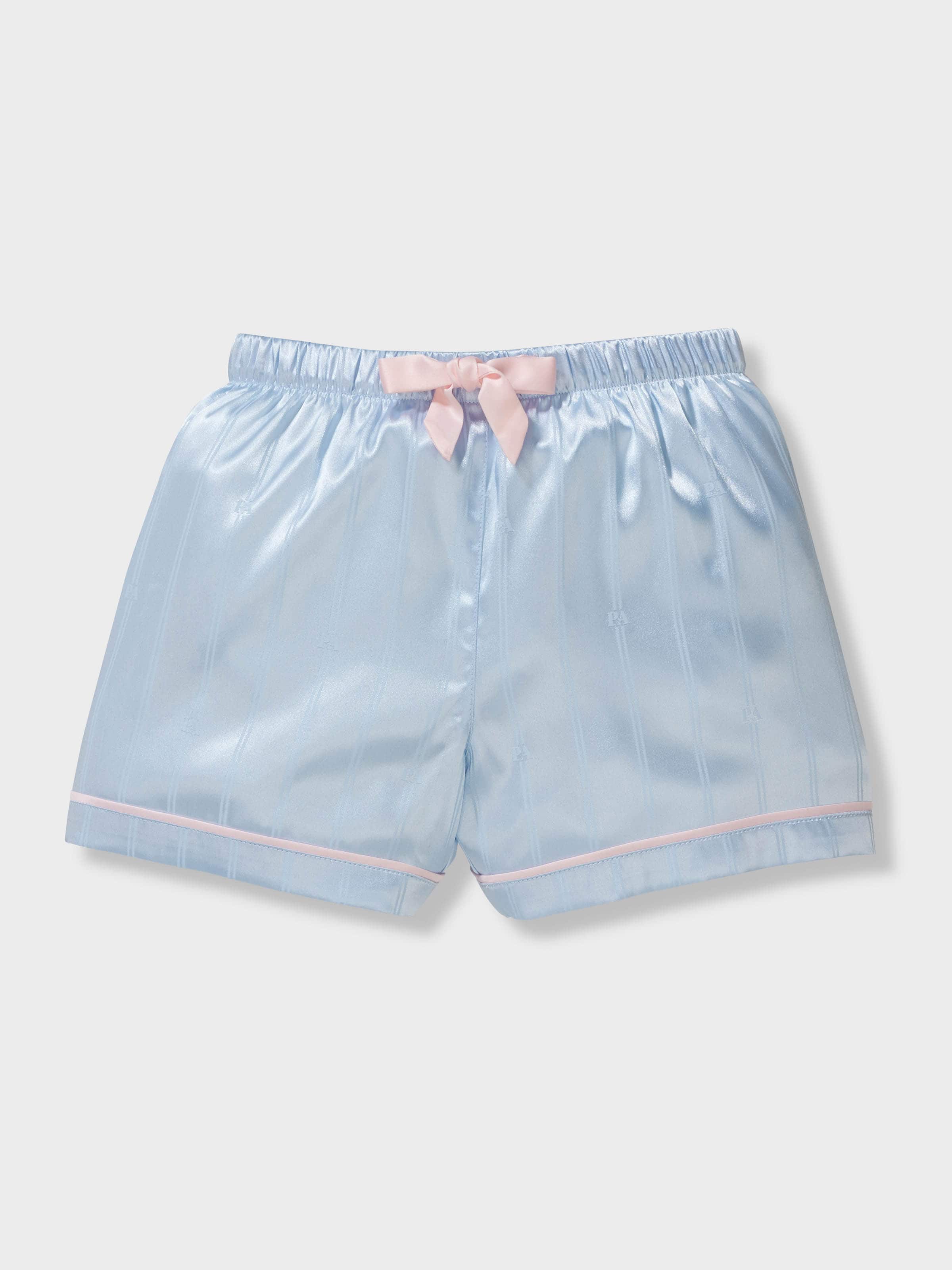 Girls Ice Blue Satin Classic Shortie Pj Set