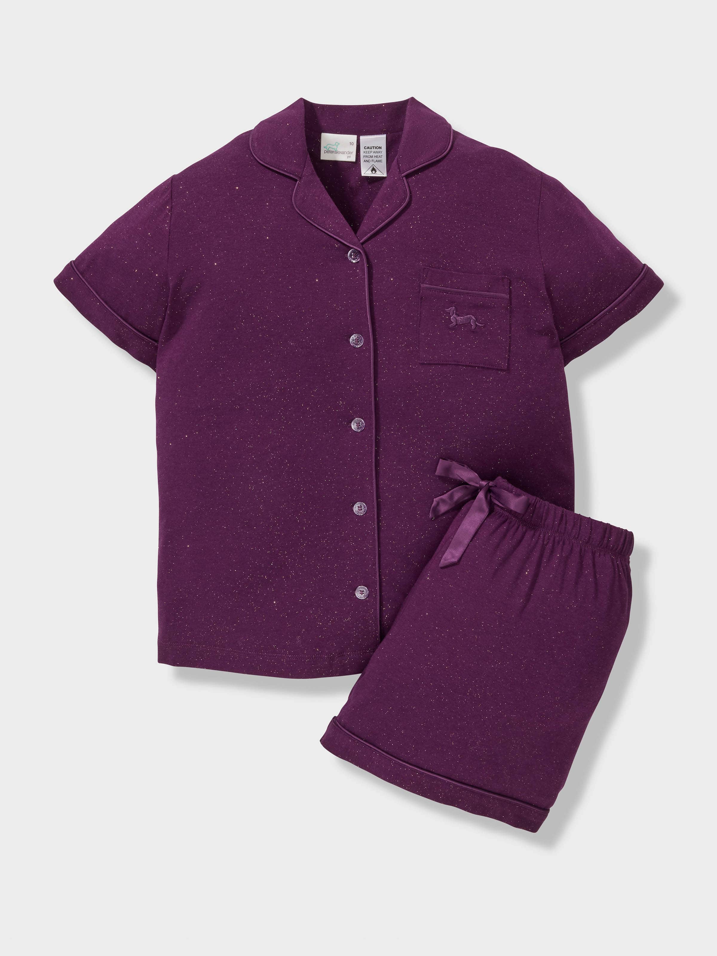 Girls Purple Glitter Bamboo Jersey Shortie Pj Set