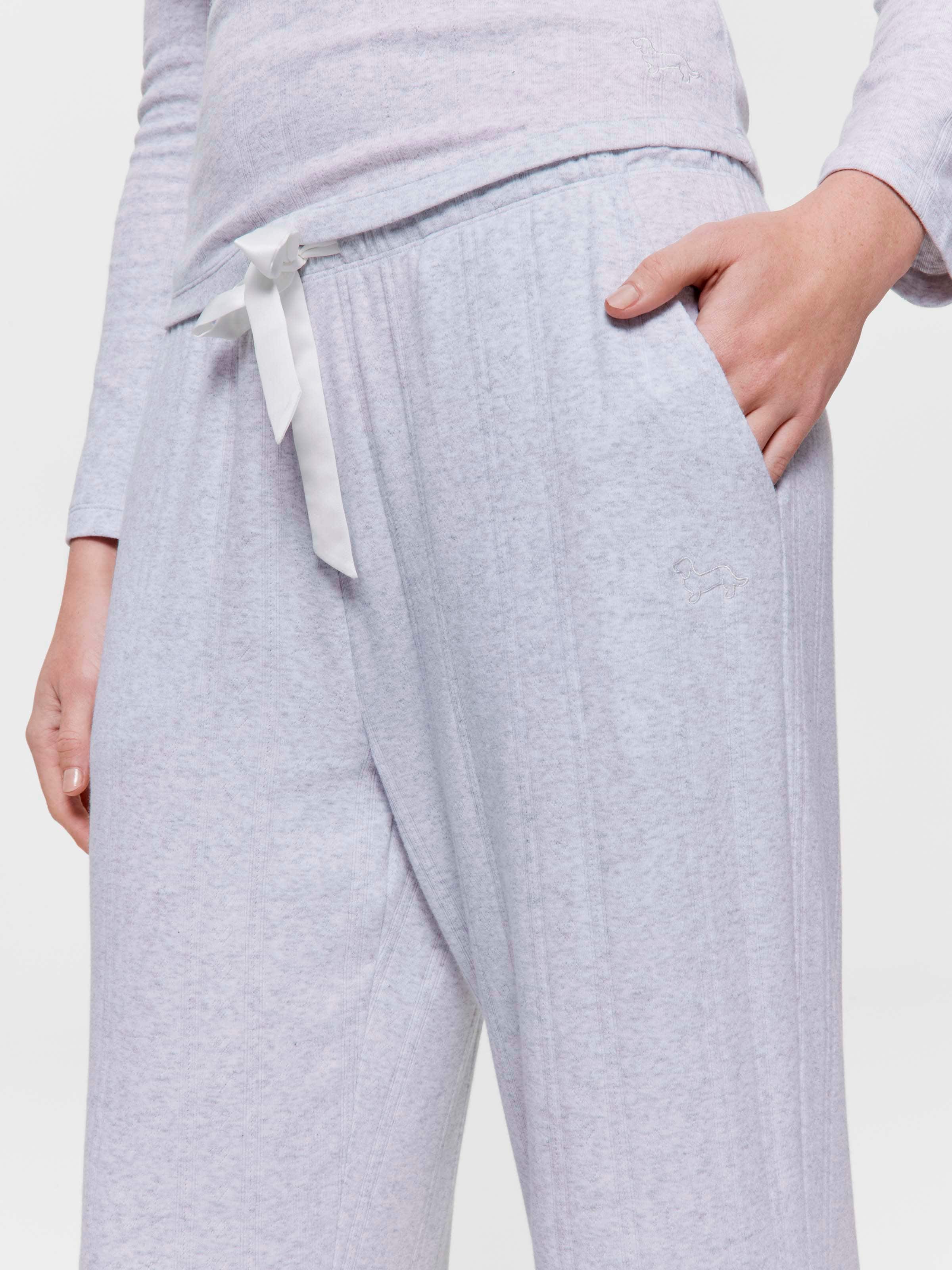 Grey Pointelle Straight Leg Pj Pant