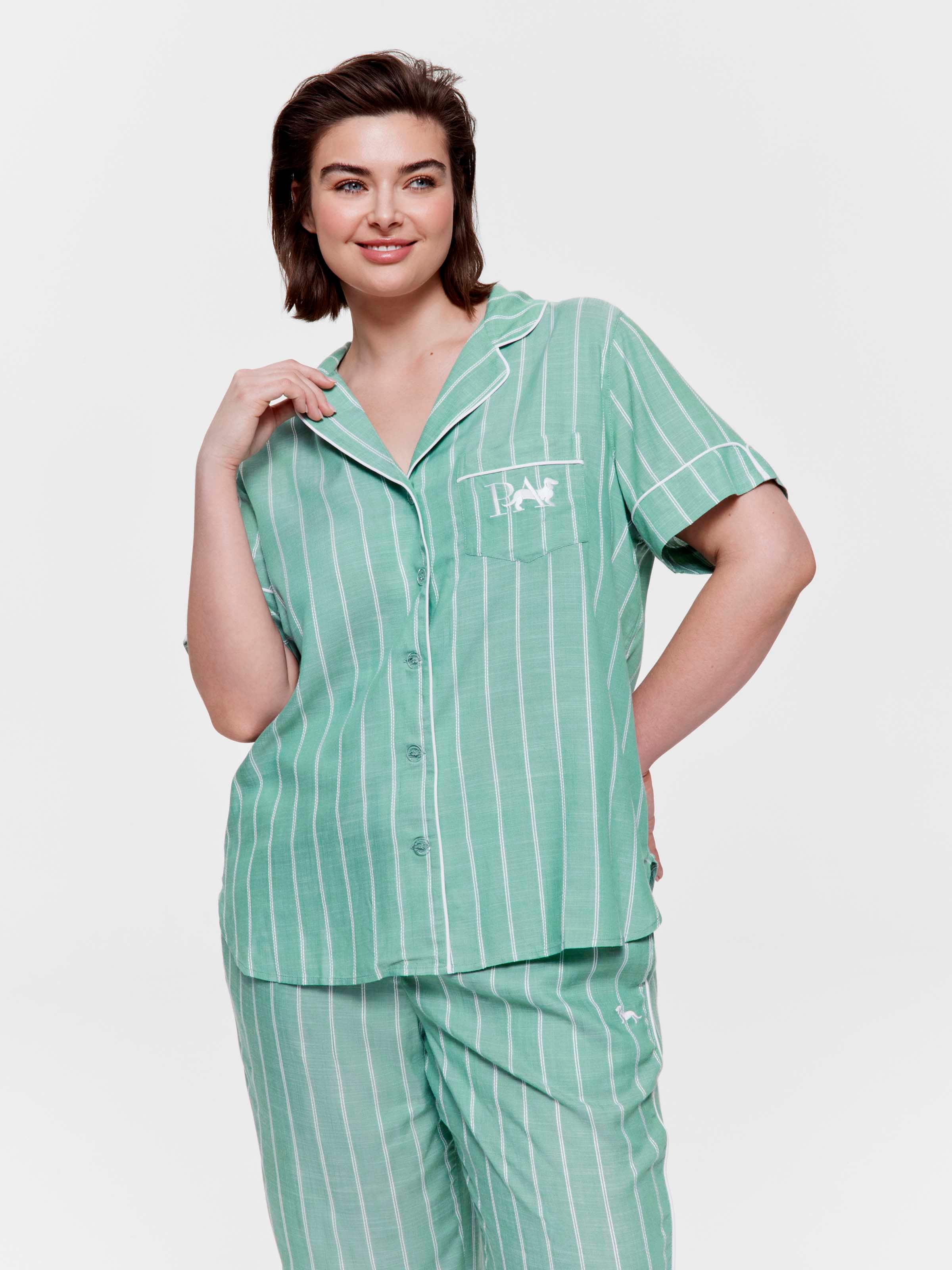 P.A. Plus Sage Green Textured Stripe Short Sleeve Shirt