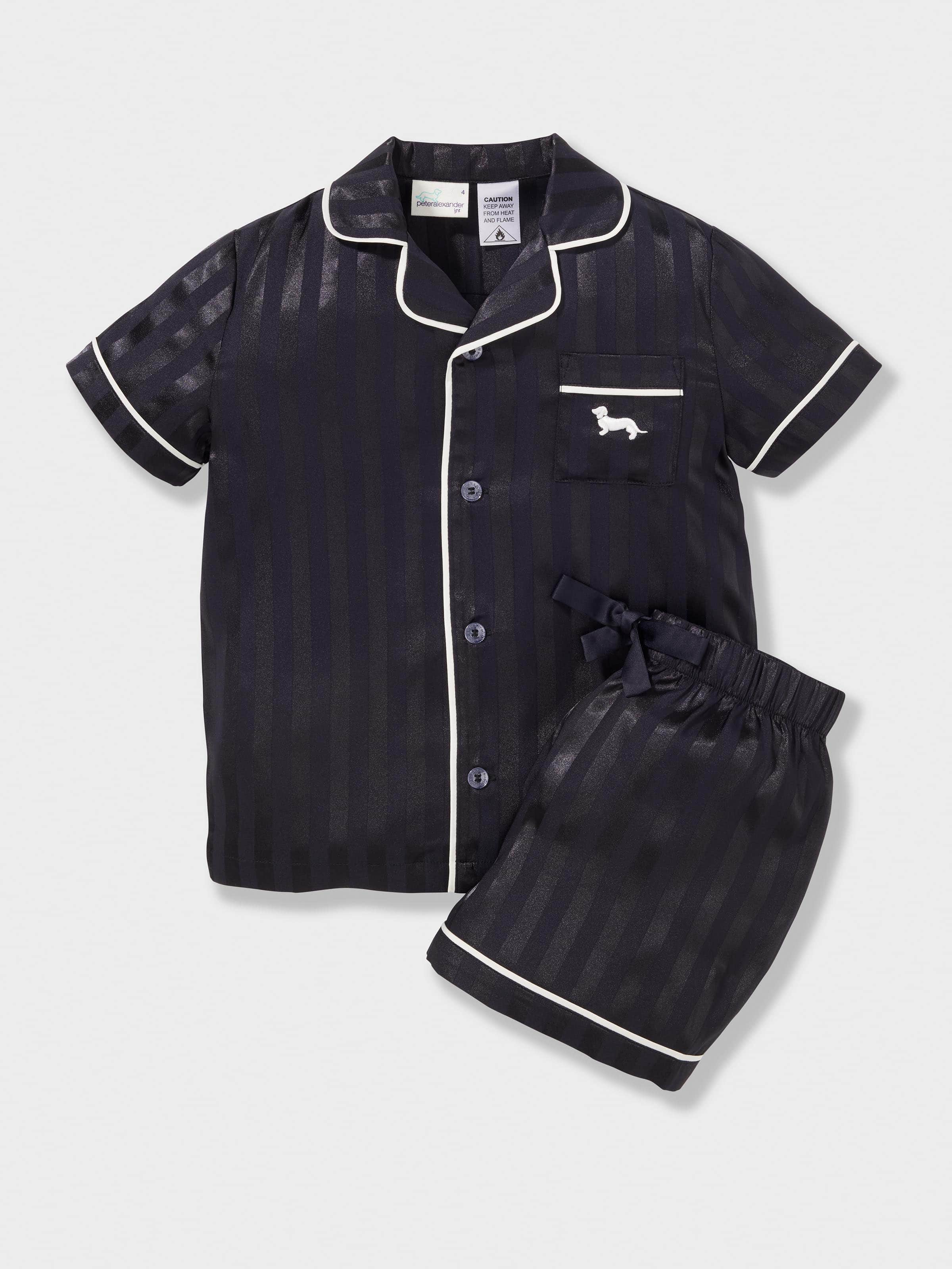 Kids Black Stripe Classic Shortie Pj Set